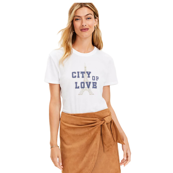 NWT LOFT White Paris City Of Love Relaxed Crew Tee - Picture 2 of 10